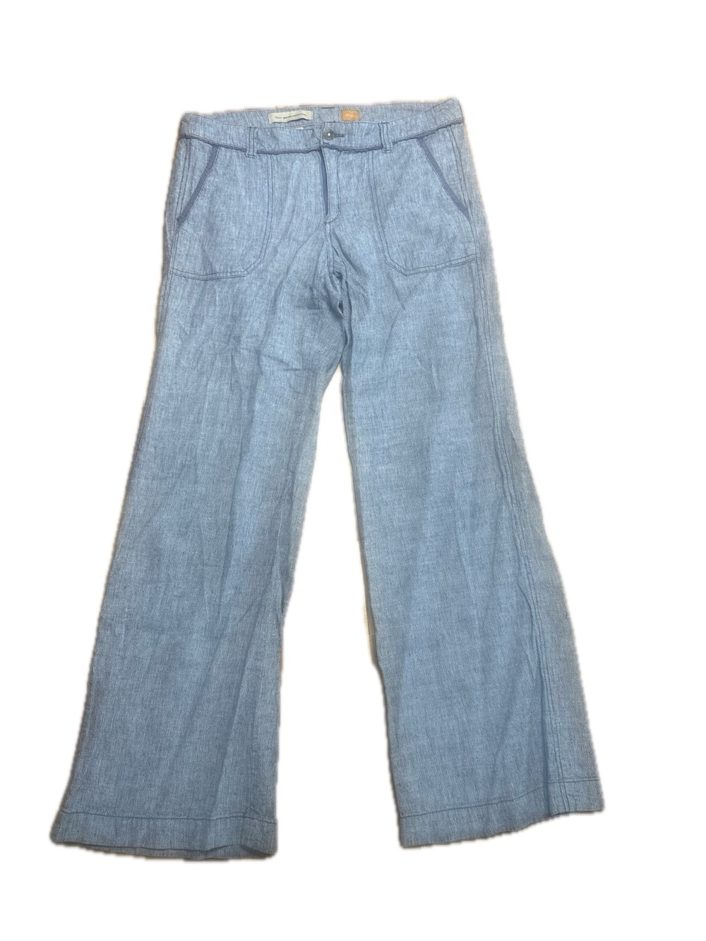 Pilcro and the Letterpress Pants Womens 10 Blue White Wide Leg Linen Blend